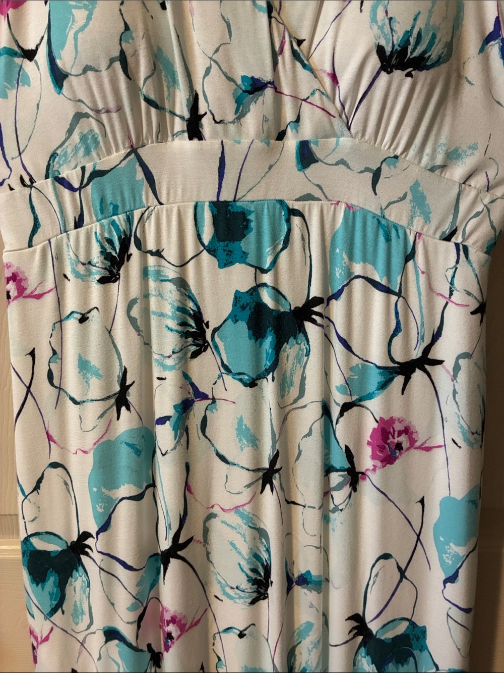 Soma Unwind White V Neck Maxi Dress with Teal, Aqua & Pink Floral Print - Picture 5 of 5